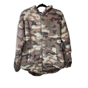 Nwt So Perfectly Soft Sherpa Jacket Womens XL Camo Hoodie Brown Zip Teddy Fleece